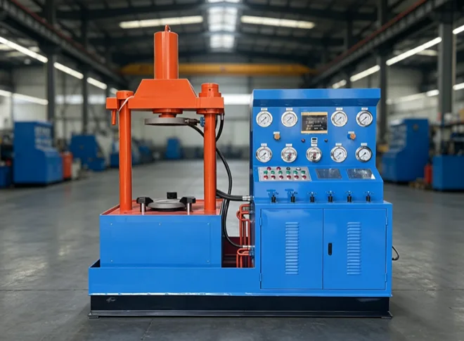 Test du banc d'essai de vannes hydrauliques verticales.