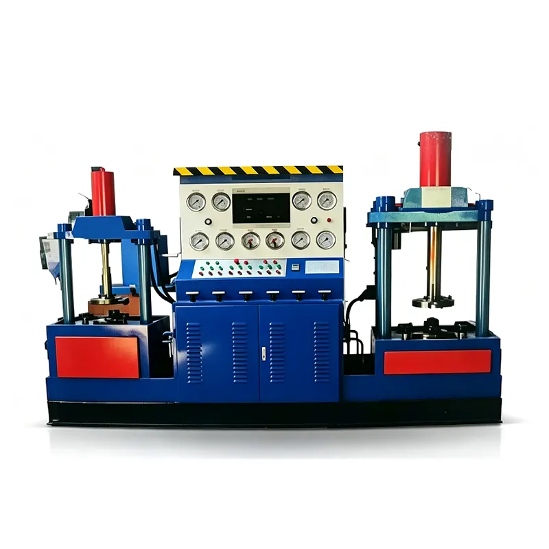 Banc d'essai de valve de presse axiale hydraulique verticale intégrée à double station