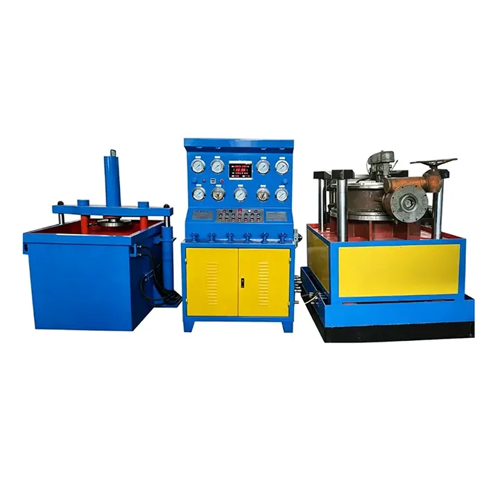 Banc d'essai de valve de presse axiale hydraulique verticale à double station